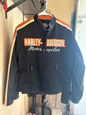 Harley-Davidson Black Jacket with Orange & Cream Racing Stripes